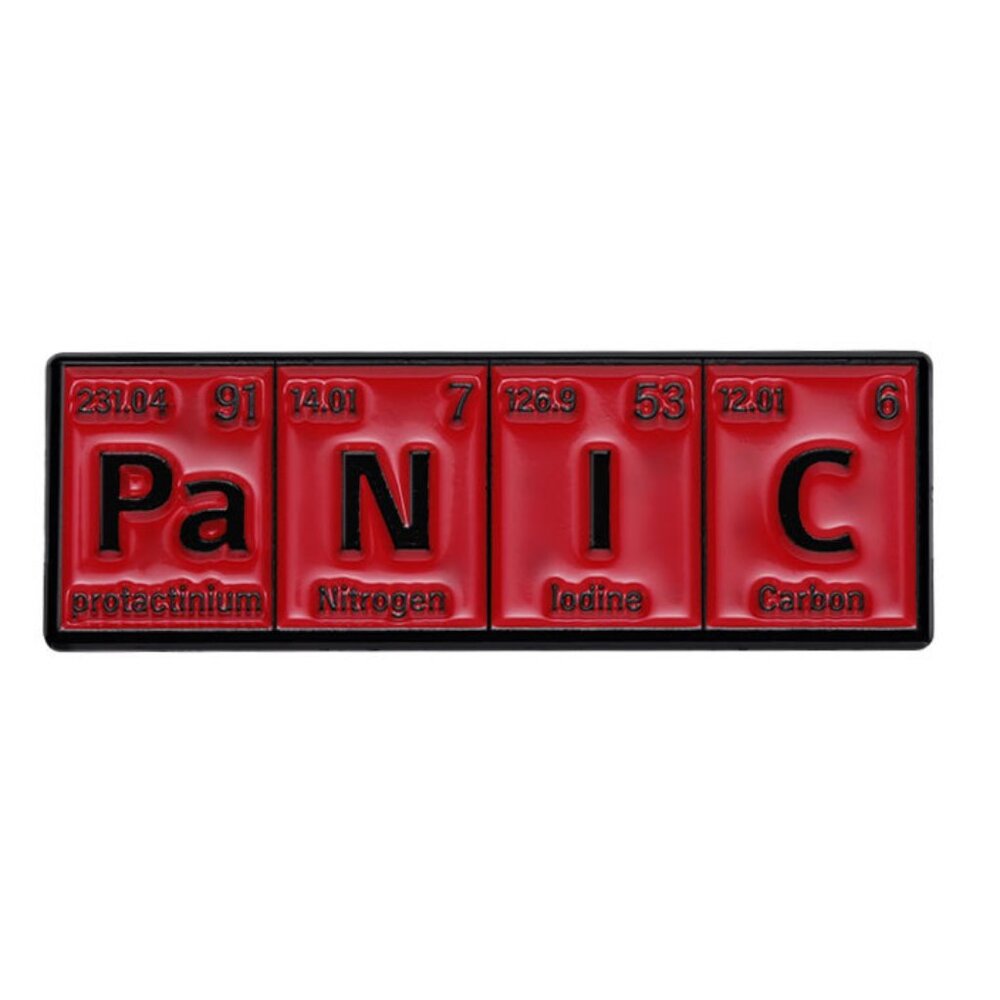 “Panic” Periodic Table Enamel Pin – Red Science Humor Nerd Brooch